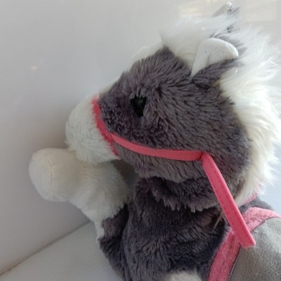 Toys R Us Plush Horse Gray And White With Pink Saddle Stuffed Animal Plush Toy 