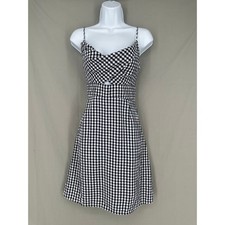 Loft Dress Womens 6 Navy Blue Plaid Mini Gingham Cowl Neck Cutout Boho Cottage