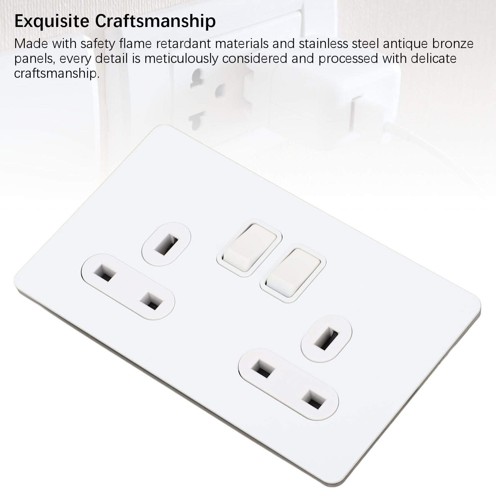 Wall Socket Dual Switch Dual Gang Stainless Steel Panel Electrical Outlet White