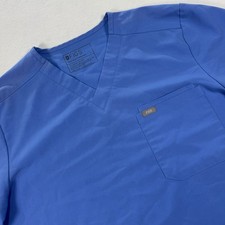 FIGS Leon Three Pocket V Neck Scrub Top Men's Large Blue Short Sleeve