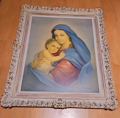 Madonna mit Kind  Holzgemälde im Barockstil |gerahmt | religiöse Kunst| Sehr Gut