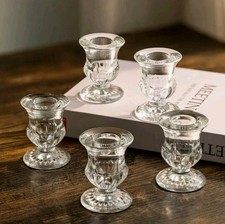 Romadedi Glass Taper Candle Holders - 20Pcs Clear Small Candlestick Holder Bulk