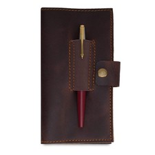 Distressed Leather Checkbook Cover with Pen Holder, Executive Leather Checkbo...