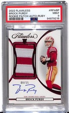 2022 Flawless Brock Purdy #RPABBP Rookie Patch Auto-Ruby 08/15 PSA  9 