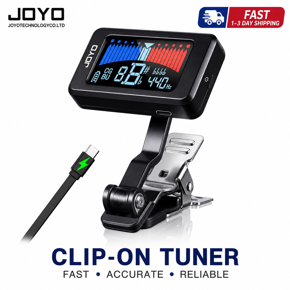 JOYO USB-C Rechargeable Clip-On Chromatic Guitar Tuner LCD Bass Ukulele JT-480