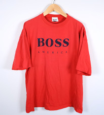 90s BOSS T-Shirt Men's XL Red USA Made 90s Preppy Hugo Spell Out American Print