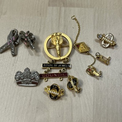 Vintage Lot Of 10 Beta Sigma Phi Gold & Silver Tone Sorority Brooch Pins 