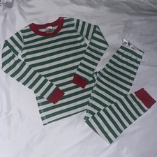 Hanna Andersson Organic Cotton Pajamas Kids 10 Green Stripe Christmas Holiday