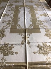 Gold Metallic Beige Floral Tablecloth 64 x 84 New