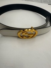 Vintage Gucci Leather Black/white Belt with Interlocking G Buckle 65 cm-26 in