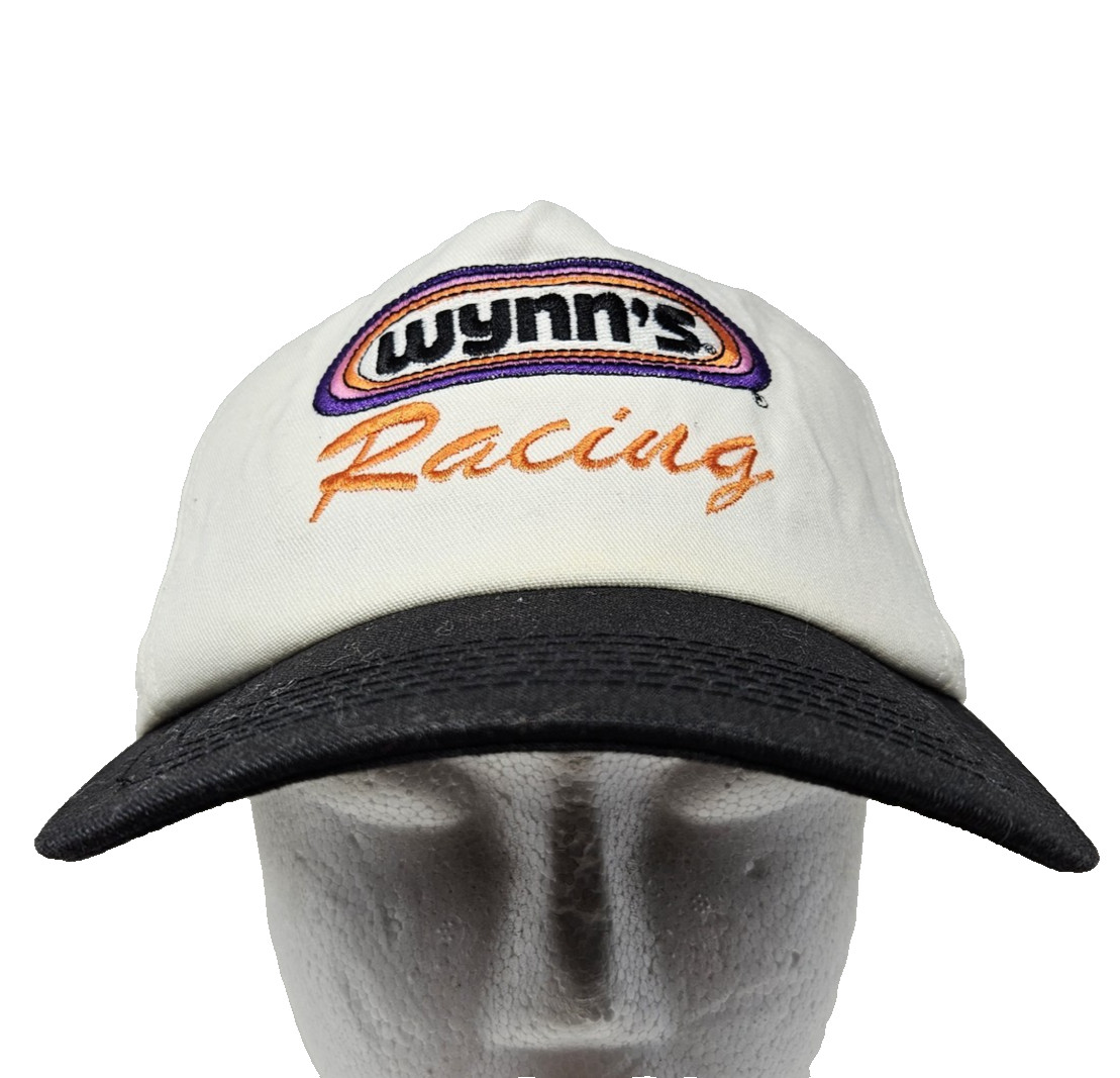Vintage Wynn's Hat Cap Snap Back White Black Racing Embroidered Patch Mens 90s