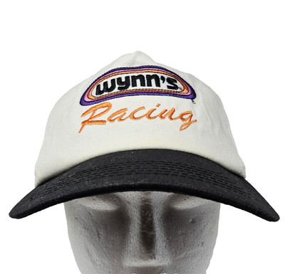 Vintage Wynn's Hat Cap Snap Back White Black Racing Embroidered Patch Mens 90s