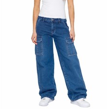 Enzo Womens Wide Leg Jeans Plain High Waisted Baggy Stretch Denim Trousers Pants