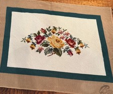 Vintage Completed Needlepoint Floral Canvas 15" x 21" 