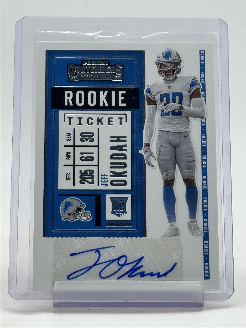 JEFF OKUDAH 2020 CONTENDERS ROOKIE TICKET VARIATION LIONS RC AUTO Q4958