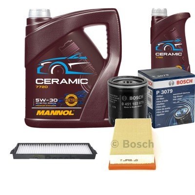 BOSCH Inspektionspaket 6L MANNOL Ceramic 5W-30 für Saab 900 II Cabriolet