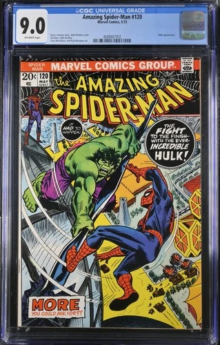 AMAZING SPIDER-MAN 120 CGC 9.0 V1 MARVEL 1973! ROMITA SPIDEY VS HULK COVER! 129!
