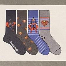 SUPERMAN Socks 4 Pack Men's Shoe Size 6-12 Crew DC Comics Multicolor Polyester