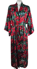 Vintage Gold Label Victoria's Secret Red Green Floral Semi Sheer Belted Robe M/L