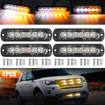 4 pcs LED Strobe Light Bar Car Truck Flashing Warning Hazard Beacon Amber White