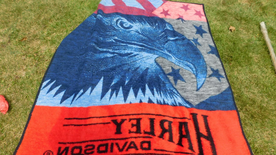 Manta polar vintage Biederlack Harley Davidson bandera águila estrellas rayas EE. UU. 58x76 Foto 4 de 4