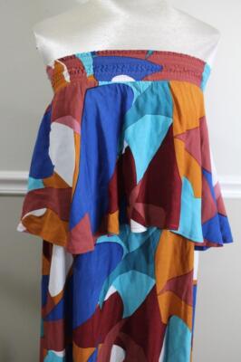 FAITHFUL THE BRAND Blue Multi Color Geometric Pattern Ruffle Maxi small (900