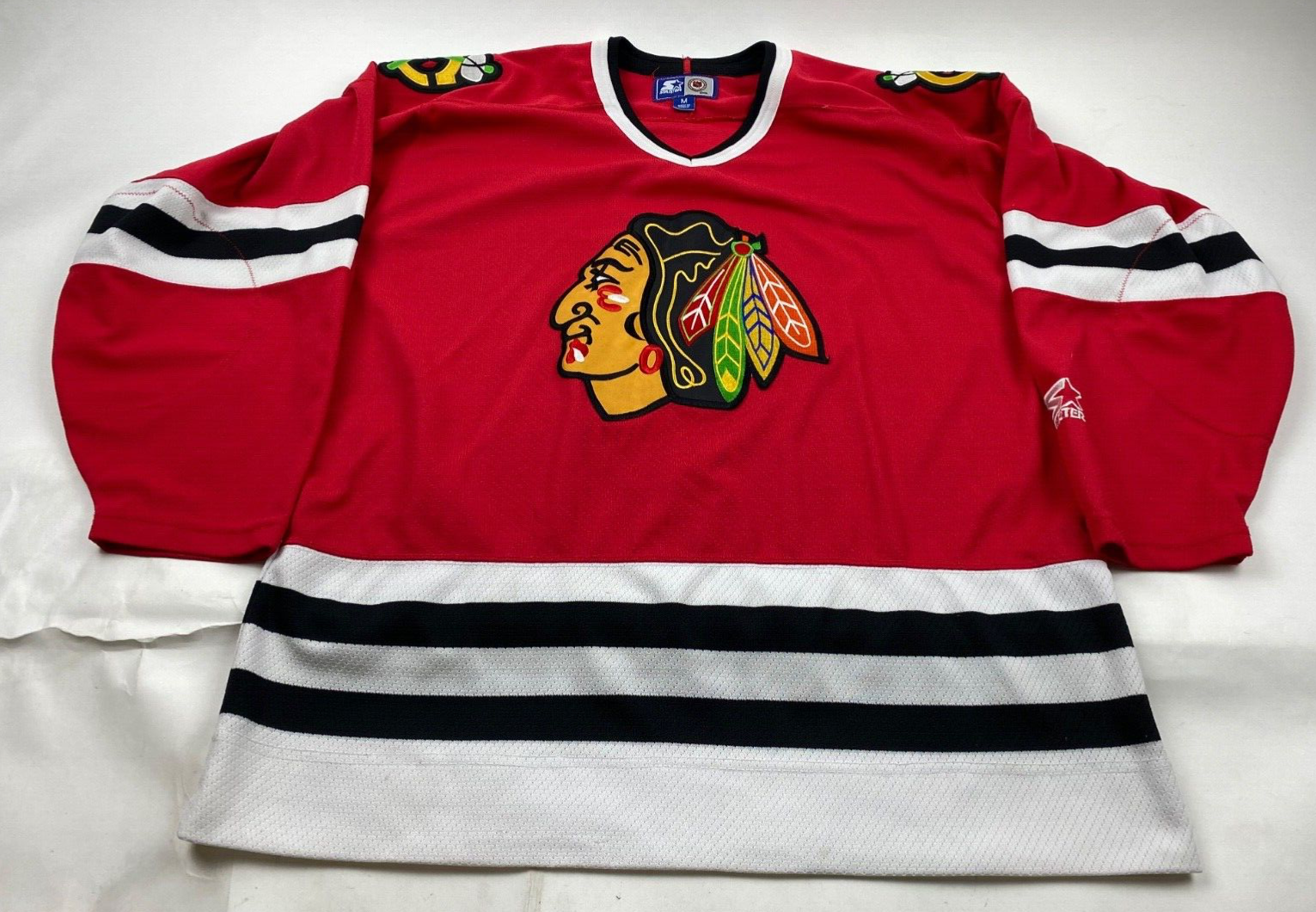 Vintage Mens M Chicago Blackhawks Red Starter NHL Hockey Jersey