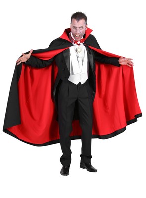Dracula Cape schwarz-rot - Extra langer Vampirumhang für den Herrn Grafen