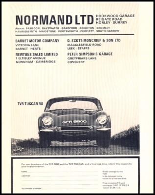 1967 TVR Tuscan V8 UK Vintage Advertisement Print Art Car Ad D130