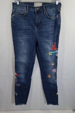 Free People Women Jeans Exotic Birds/Floral Embroidered Sides Raw Hem Size 28/27