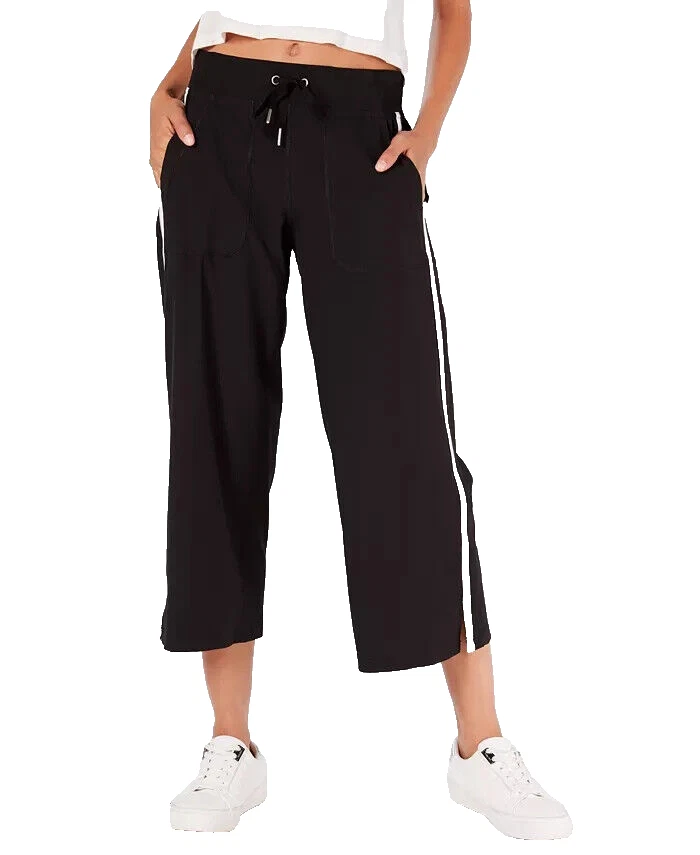 Calvin Klein Performance Striped Wide-Leg Capri Pants Black Size XS