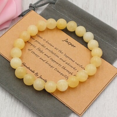 GELBER JASPIS Armband Stretch Handarbeit Geschenktüte & Karte Kristall Edelstein 4/6/8 mm