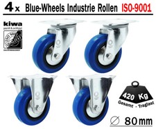 Blue Wheels Industrie Transport Lenk Rollen 4 x Ø 80mm Le-Bo / BS-Rollen Germany