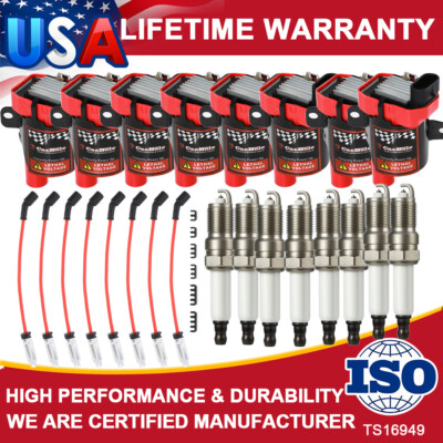 8 HIGH OUTPUT Ignition Coil & Spark Plug and Wire fit Chevy GMC Cadillac Silvera