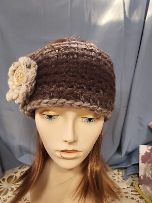 Hand Crochet Vintage Look Earwarmer Headband W/ Vintage Buttons