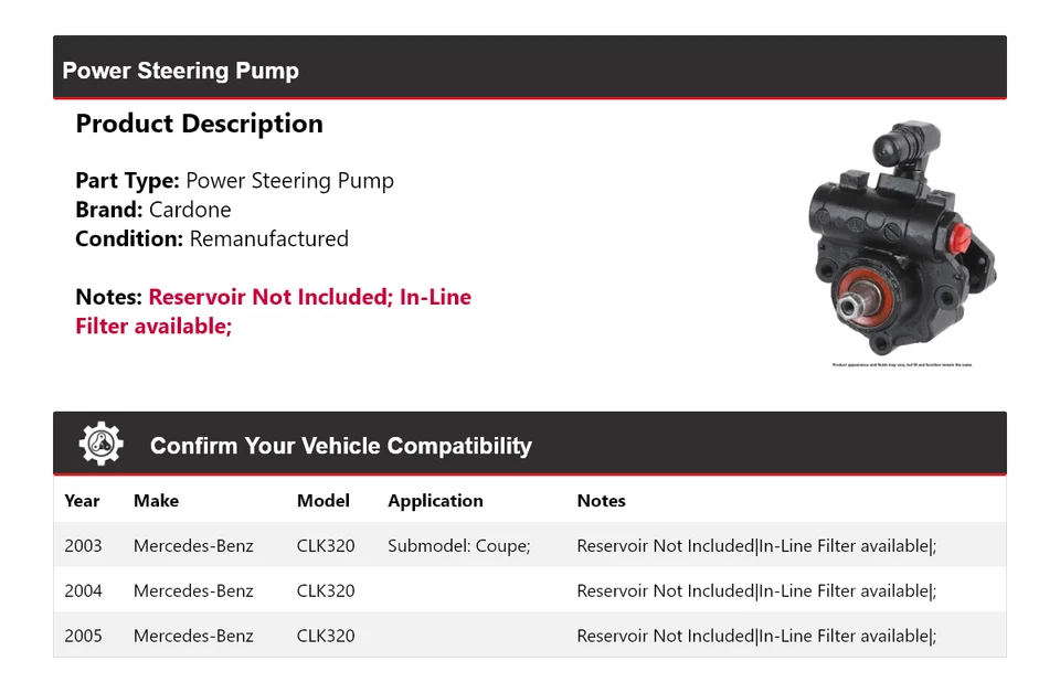 Насос гидроусилителя руля Cardone 2004 для Mercedes-Benz CLK320 2003-2005 годов выпуска - Изображение 2 из 4