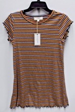 No Comment Womens Large Multicolor Ruffle Trim Striped Knit Dress New With Tags
