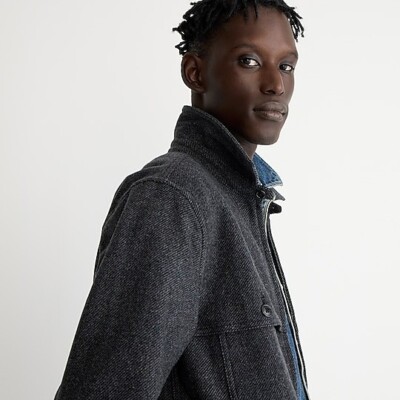 $188 NWT J. Crew Wallace & Barnes Donegal gray L zip-front wool