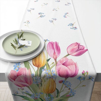 Läufer 40 x 150 cm Ambiente Landhaus  - Tulpen Bouquet 100% Baumwolle