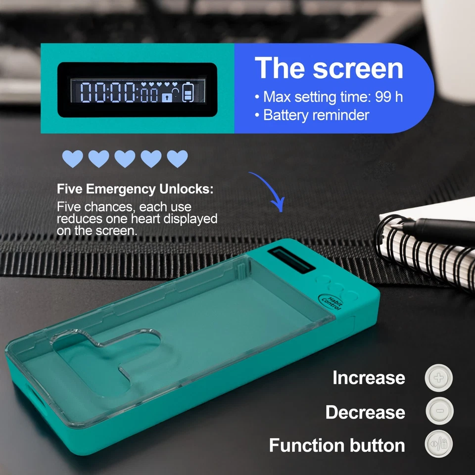 Caja de bloqueo de teléfono con control de hábito para teléfono celular | Caja de bloqueo con temporizador | Turquesa Foto 4 de 4