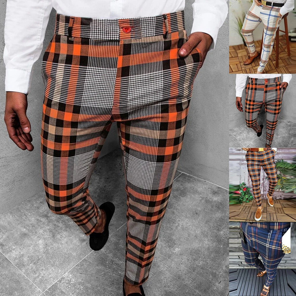 Casual plaid deals pants men
