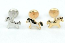 Solid 14k Yellow Gold Baby Enamel Horse Screw Back Earrings