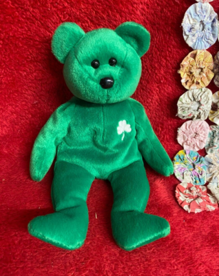 Ty Beanie Babies Erin The Bear Green with White Shamrock