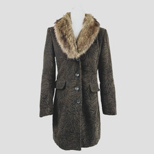 Giacca Penny Lane Style Coat Faux Fur Collar Jacket Tiger Small Long Y2k