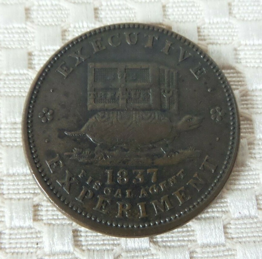 未使用の巻き 旧貨幣 トークン 1837 Hard Times Token-Cent Executive Experiment - Illustrious
