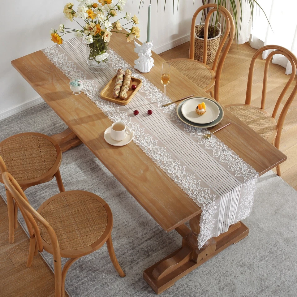 Enova Home White Lace Fashion Table Runner Farmhouse Dinning Table Decoration - Image 3 of 4