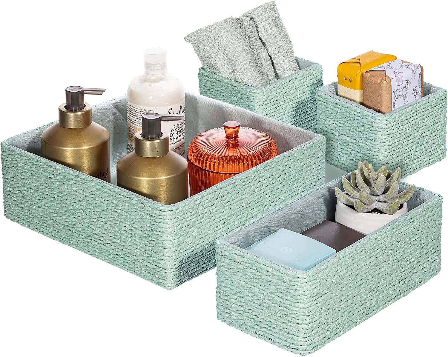 Sorbus Storage Baskets - Woven Paper Rope Material - Set of 4 Braided Organizer