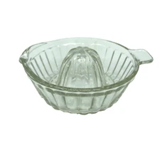 Vintage Clear Glass Ribbed Lemon Citrus Juicer Reamer with Thumb Handle & Spout