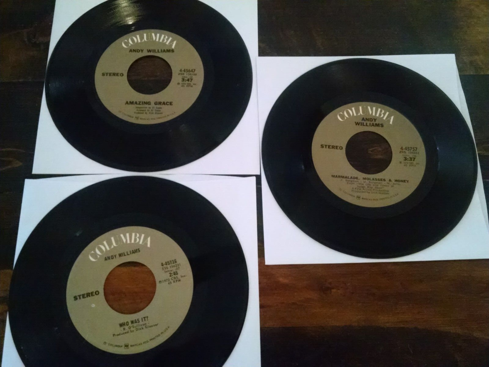 Andy Williams 45 rpm records lot of three VG++