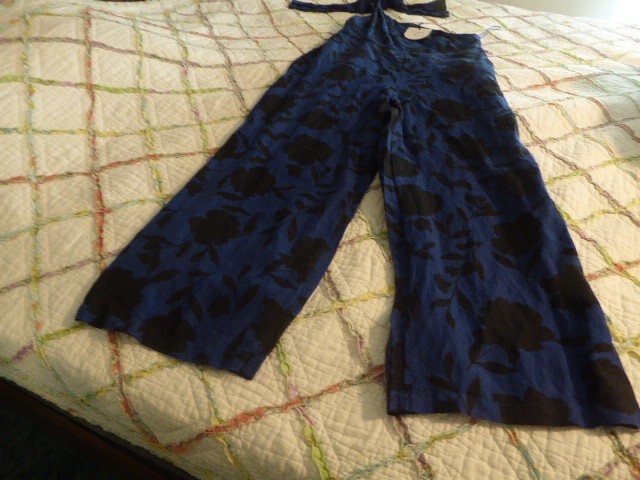 New Kate Spade sz 16 Classic Rose Floral Navy Blk Jumpsuit one shoulder bow